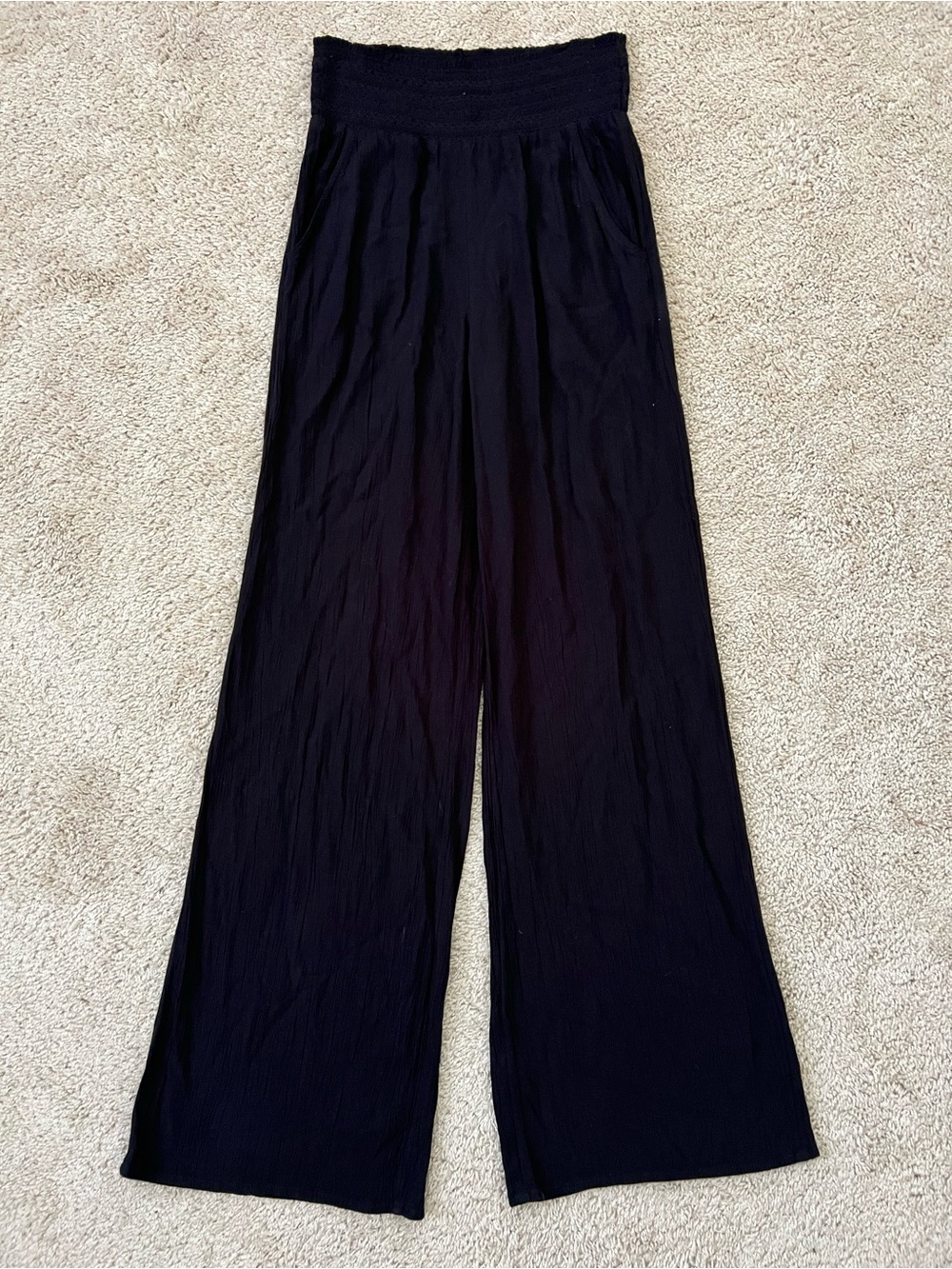 American Eagle Size Medium High Rise Wide Leg Pants Black Yoga Lounge Swing